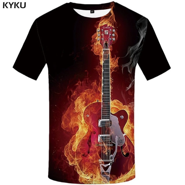 Men Music T-shirts 3d Guitar Tshirts Casual Metal Shirt Print Gothic Anime Clothes Short Sleeve t shirts