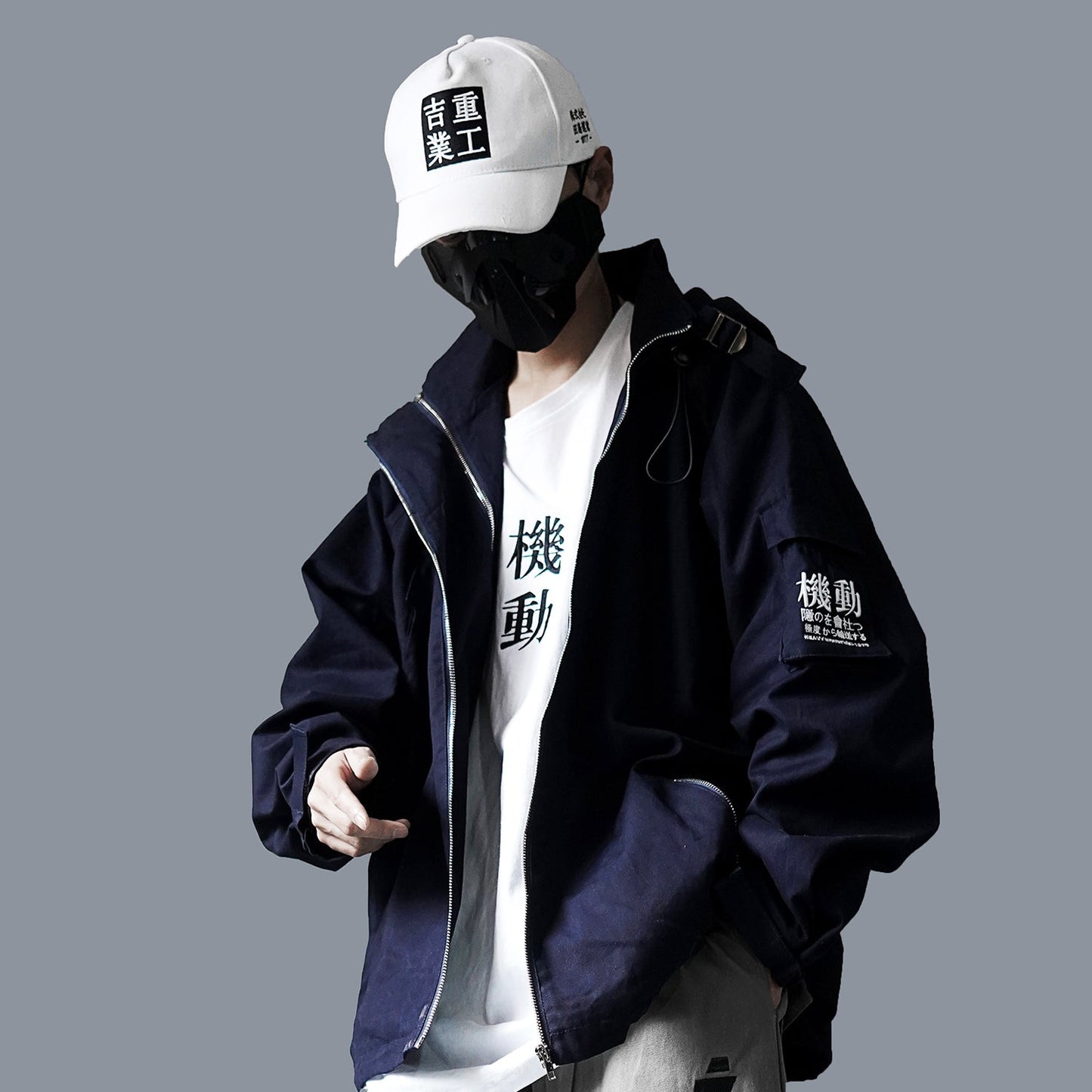 Hip Hop Cargo Jackets Men 2020 Letter Printed Autumn Casual Streetwear Harajuku Ribbons Pockets Turtleneck Coats