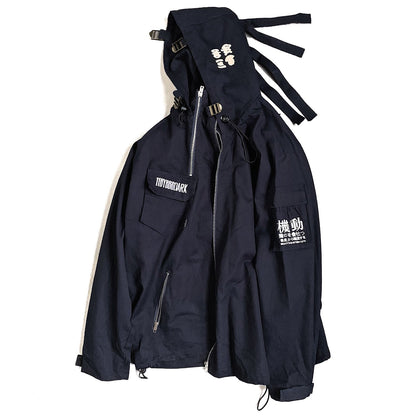 Hip Hop Cargo Jackets Men 2020 Letter Printed Autumn Casual Streetwear Harajuku Ribbons Pockets Turtleneck Coats