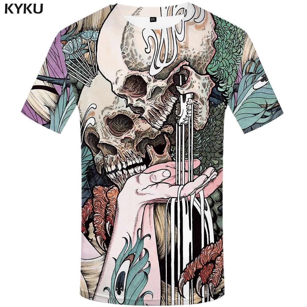 Skull T-shirt Men Flower Tshirts Casual Character Anime Clothes Harajuku Tshirt Printed Animal T-shirts 3d