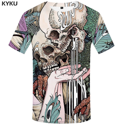 Skull T-shirt Men Flower Tshirts Casual Character Anime Clothes Harajuku Tshirt Printed Animal T-shirts 3d
