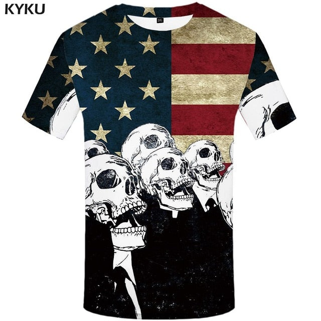 Skull T-shirt Men Flower Tshirts Casual Character Anime Clothes Harajuku Tshirt Printed Animal T-shirts 3d