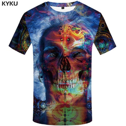 Skull T-shirt Men Flower Tshirts Casual Character Anime Clothes Harajuku Tshirt Printed Animal T-shirts 3d