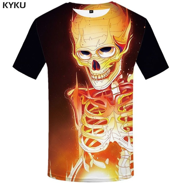 Skull T-shirt Men Flower Tshirts Casual Character Anime Clothes Harajuku Tshirt Printed Animal T-shirts 3d