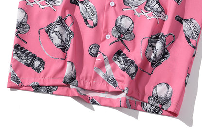 Summer Tennis Print Pink Beach Hawaiian Aloha Shirts Mens Casual Short Sleeve Shirt Male Fashion Shirts Tops