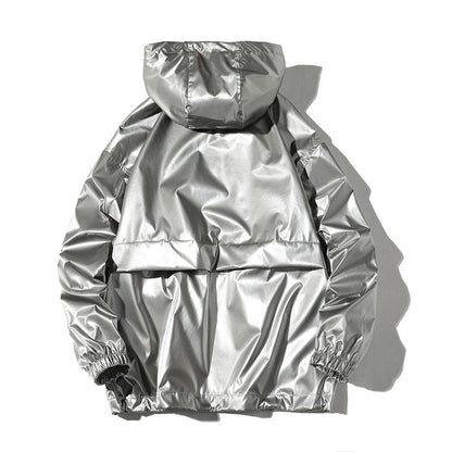 New Spring men Bright Leather Jacket Hooded Multi-pocket Fashion Design Men's Jackets and Coats Clothes Big Size 4XL 5XL