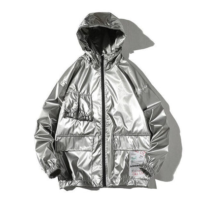 New Spring men Bright Leather Jacket Hooded Multi-pocket Fashion Design Men's Jackets and Coats Clothes Big Size 4XL 5XL