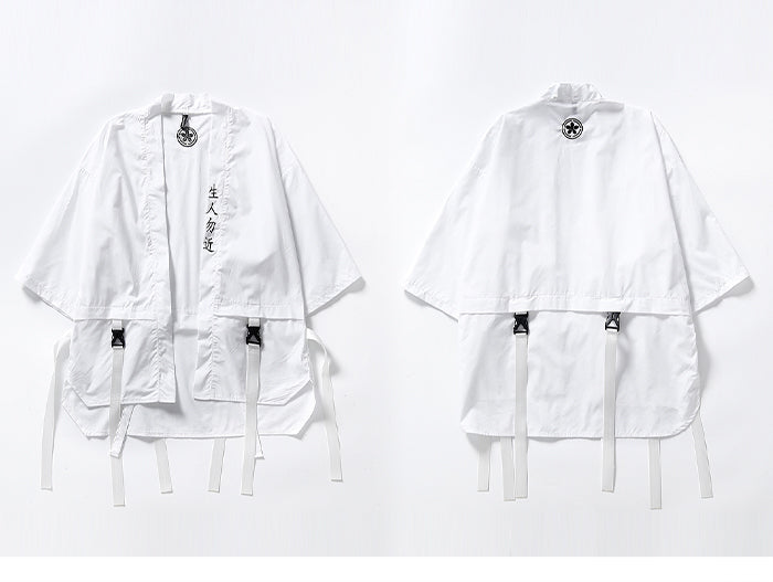 Harajuku Open Stitch Jackets Men Hip Hop Thin Coats Ribbons Japanese Style Male Seven-cent Sleeve Streetwear