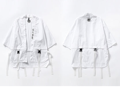 Harajuku Open Stitch Jackets Men Hip Hop Thin Coats Ribbons Japanese Style Male Seven-cent Sleeve Streetwear