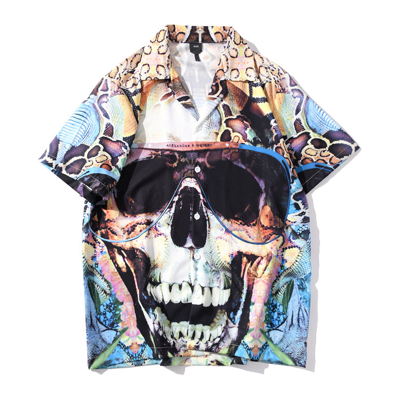 Summer Sunglasses Skull Print Beach Hawaiian Aloha Shirts Mens Casual Short Sleeve Shirt Male Fashion Shirts Top
