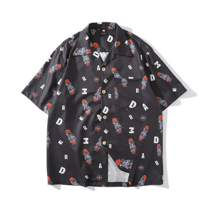 Hip Hop Print Holiday Shirts Short Sleeve Summer Beach Streetwear Green Hawaiian Shirts Men Casual Harajuku Aloha Shirt