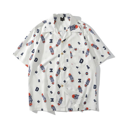 Hip Hop Print Holiday Shirts Short Sleeve Summer Beach Streetwear Green Hawaiian Shirts Men Casual Harajuku Aloha Shirt