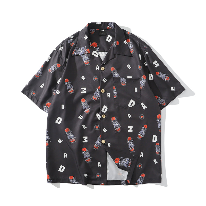 Hip Hop Print Holiday Shirts Short Sleeve Summer Beach Streetwear Green Hawaiian Shirts Men Casual Harajuku Aloha Shirt