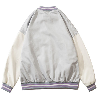 Furry Heart Patch Letter Embroidery Baseball Jacket Couple Varsity Jackets Coats Autumn Fashion Harajuku Streetwear Men