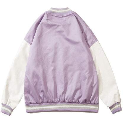 Furry Heart Patch Letter Embroidery Baseball Jacket Couple Varsity Jackets Coats Autumn Fashion Harajuku Streetwear Men