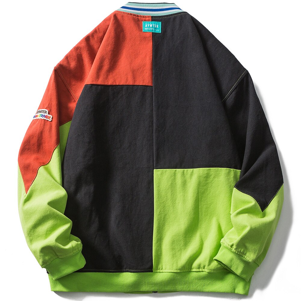 Jacket Men Hit Color Patchwork Zipper Jackets Coats Autumn Casual Oversized Outwear Harajuku Hip Hop Hipster Streetwear