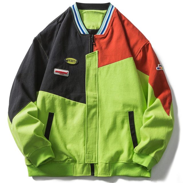 Jacket Men Hit Color Patchwork Zipper Jackets Coats Autumn Casual Oversized Outwear Harajuku Hip Hop Hipster Streetwear