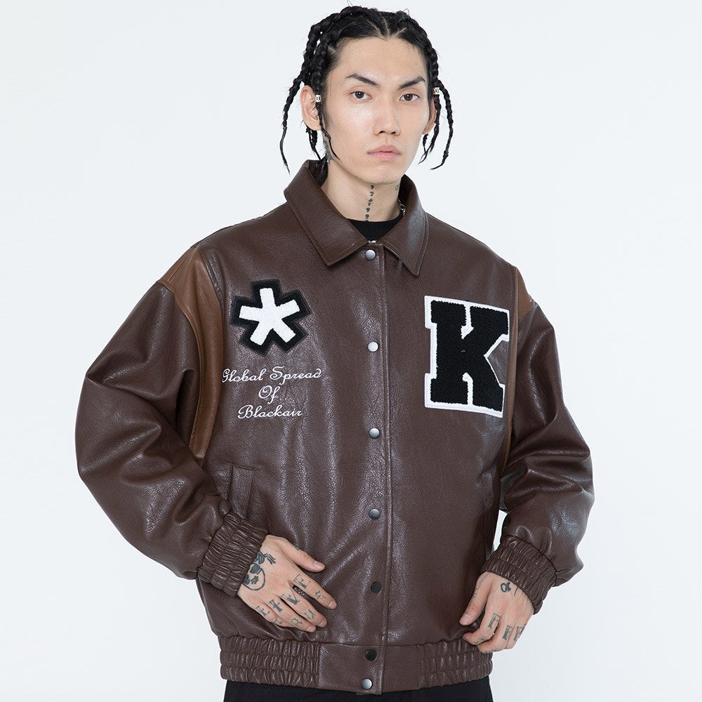 Jacket Men Letter Embroidery Patch Leather Coats Autumn Retro Baggy Punk Fashion Cool Jackets Outwear Couple Streetwear