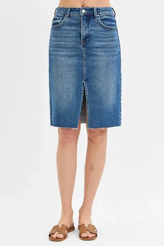 RISEN Full Size High Rise Front Slit Pencil Skirts Plus Size