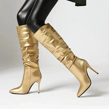 Spring And Autumn Stiletto Gold And Silver Boots