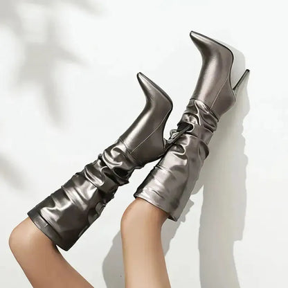 Spring And Autumn Stiletto Gold And Silver Boots